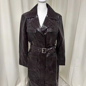 Women’s Patent Leather Top Shop Crocodile Embroided Trench Coat Women Size US 10